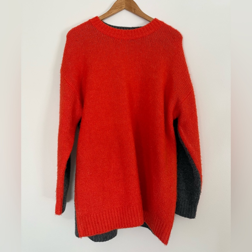 Orange and Gray Colour Block Women's Sweater